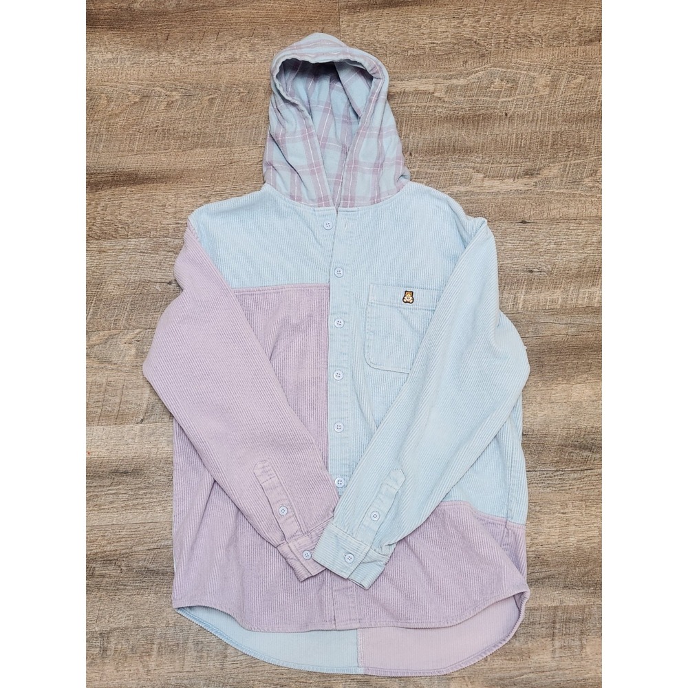 Teddy Fresh Women's Size Large Pastel Purple Blue Hooded Button Corduroy Jacket